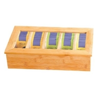 Teebox JASMIN, Bambus, mit 5 Fächern, mit Kunststoff-Sichtfenster, Maße: 360 mm