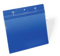 Durable Wire Hanger Ticket Holder Document Pocket Landscape - 50 Pack - A4 Blue