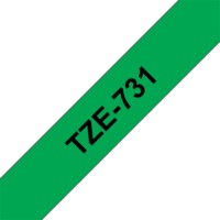 BROTHER szalag TZe-731, Zöld alapon Fekete, Laminált, 12mm 0.47", 8 méter