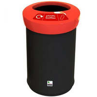 EcoAce Open Top Recycling Bin - 62 Litre - Black - Plastic Bottles - Red Lid