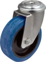 Produkt Bild von Lenkrolle Stahl Rückenloch 80mm Rad Blau Elastic Gummi. Traglast 150Kg