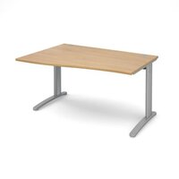 TR10 left hand wave desk 1400mm - silver frame and oak top