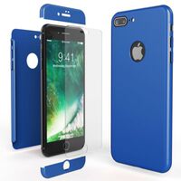 NALIA Custodia Integrale compatibile con iPhone 8 Plus, Cover Protettiva Fronte e Retro & Vetro Temperato, Case Rigida Protezione Telefono Cellulare Bumper Sottile Blu