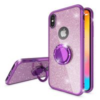 NALIA Ring Case compatible with Apple iPhone X XS, Glitter Shiny Protective Finger Grip Silicone Cover with Ring Stand Holder 360 Degree, Thin Sparkle Skin Shock-Proof Slim Prot...