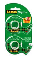 Scotch® Magic™ Unsichtbares Klebeband, 2 Rollen, 19 mm x 12 m + 3,2 m GRATIS + 1 Handabroller