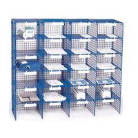 Coloured wire mail sort units, blue, 24 compartments