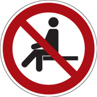 Verbotsschild "Sitzen verboten" [P018], Folie (0,1 mm), ? 100 mm, ISO 7010