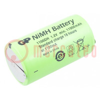Re-battery: Ni-MH; D; 1.2V; 11000mAh; soldering lugs; Ø33x60mm