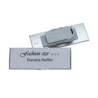 Ansteckschild / Personenschild / Namensschild „Podio Paper slim“ | silber lackiert mit Magnet "Premium"-Extrastark