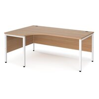 Maestro 25 left hand ergonomic desk 1800mm wide - white bench leg frame and beec