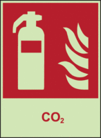 Brandschutz-Kombischild - Feuerlöscher, CO2, Rot, 30 x 20 cm, Folie, Weiß