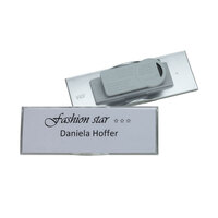 Pin Badge / Identification Badge / Name Badge "Podio Paper slim" | silver coloured with magnet "Premium" - extra strong