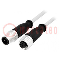 Cable: for sensors/automation; PIN: 4; M12-M12; 0.5m; plug; plug