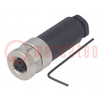 Connector: M8; female; PIN: 4; straight; unshielded; for cable; plug