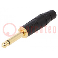 Plug; Jack 6,3mm; male; mono; ways: 2; straight; for cable; black