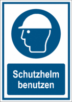 Kombischild - Kopfschutz benutzen, Schutzhelm benutzen, Blau, 37.1 x 26.2 cm