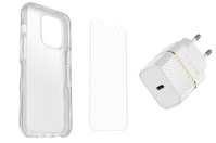 OtterBox Symmetry Clear + Alpha Glass Anti-Microbial + EU USB-C Wall Charger 20W Series para Apple iPhone 13 Pro, transparente