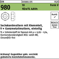 100 x Sechskantmuttern mit Klemmteil,Ganzmetallmuttern DIN 980 10 V M 10 galv.