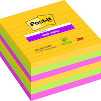 Karteczki samoprzylepne Post-it® Super Sticky XL, CARNIVAL, w linię, 101x101mm, 6x90 kart.