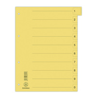 Przekładka DONAU, karton, A4, 235x300mm, 0-9, 1 karta z perforacją, żółta