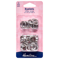 Hemline Eyelets Refill Pack: 10.5mm: Nickel and Silver: (F): 24 Pieces 1 x Pack consists of 5 Individual sales units