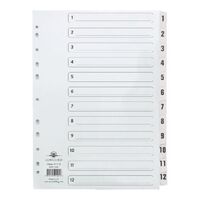Concord Classic Index 1-12 A4 180gsm Board White with Clear Mylar Tabs CS12