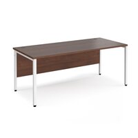 Maestro 25 straight desk 1800mm x 800mm - white bench leg frame and walnut top
