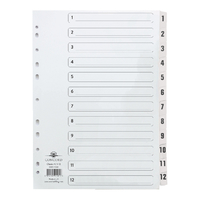 Concord Classic Index 1-12 A4 180gsm Board White with Clear Mylar Tabs 01201/CS12