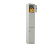 Coloured door lockers with standard top, 5 light grey doors, 300 x 300mm