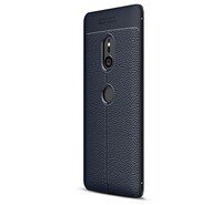 Szilikon telefonvédő (közepesen ütésálló, bőr hatású, varrás minta) SÖTÉTKÉK [Sony Xperia XZ3 (H9436)]