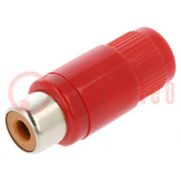 Plug; RCA; female; straight; soldering; red; nickel plated