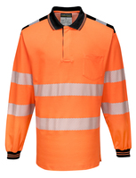 Warnschutz Polo-Shirt T184, Langarm, HiVisTexPro, Atmungsaktiv, Klasse 3, Orange-Schwarz, Gr. S