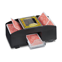 Relaxdays Kartenmischmaschine, 2 Decks, batteriebetrieben, für Spielkarten bis 90 mm, Kunststoff, schwarz