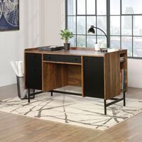 Hampstead Park Home Office Desk Walnut with Black Accent Panels and Frame - 5420731 -