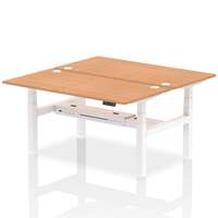 Air Back-to-Back 1600 x 800mm Height Adjustable 2 Person Office Bench Desk Oak Top with Cable Ports White Frame