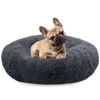 BLUZELLE Dog Bed for Medium Size Dogs, 28" Donut Dog Bed Washable, Round Dog Pillow Fluffy Plush, Calming Pet Bed Removable Mattress Soft Pad Comfort No-Skid Bottom Dark Grey