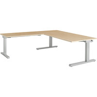Íróasztal, összekapcsolt, szé x mé 1800 x 900 mm, bal oldali derékszögű  asztalbővítő (1200 mm széles), juhar-dekor lap, alumíniumezüst váz. a  Mercateo-nál kedvezően megvásárolható
