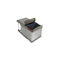 Emuca Contenedor de reciclaje para fijación inferior y extracción automática en mueble de cocina 2x16litros, Plástico y Acero inoxidabl