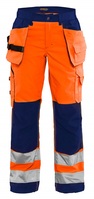 Damen High Vis Bundhose 7156 mit Werkzeugtaschen orange/marineblau