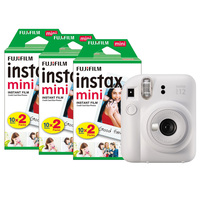 Instax Mini 12 Instant Camera with 60 Shot Film Pack - Clay White