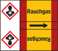 Rohrmarkierungsband mit Gefahrenpiktogramm - Rauchgas, Rot/Gelb, 10.5 x 12.7 cm