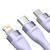 BASEUS 3IN1 USB CABLE FLASH II SERIES, USB-C + MICRO USB + LIGHTNING, 66W, 1.2M (PURPLE) CASS040005