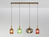 LED Pendelleuchte aus Rillenglas bunt mit 4 Glasschirmen, 115cm