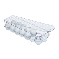 Relaxdays Eierbox, für 14 Eier, mit Deckel, stapelbar, pflegeleicht, Kühlschrank Eierbehälter, Kunststoff, transparent