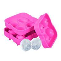 Relaxdays Eiswürfelform, 2er Set, wiederverwendbar, aus Silikon, 4,5 cm Kugeln, 4 einzelne Eiskugeln, Eisgießform, pink