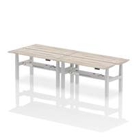 Air Back-to-Back 1600 x 600mm Height Adjustable 4 Person Office Bench Desk Grey Oak Top with Cable Ports Silver Frame