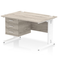 Dynamic Impulse 1200 x 800mm Straight Desk Grey Oak Top White Cable Managed Leg with 1 x 3 Drawer Fixed Pedestal I003442