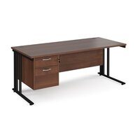 Maestro 25 straight desk 1800mm x 800mm with 2 drawer pedestal - black cable managed leg frame, walnut top