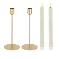 Spitzkerzenhalter-Set Aveni mit LED Kerzen 4teilig; 21 cm (H); gold/cremeweiß