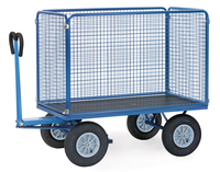 fetra® Handpritschenwagen, Ladefläche 1200 x 800 mm, 4 Drahtgitterwände 1000 mm, Vollgummiräder
